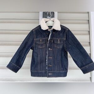 Genuine Kids by Oshkosh Unisex Fall Jeans Jacket Sherpa Lined Collar Sz 18M Snap